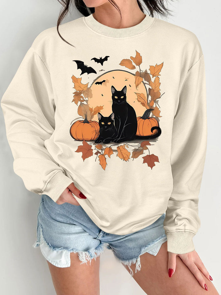 Sweat-shirt pour femmes avec un design de chat d'automne et de citrouille Chic & Stil
