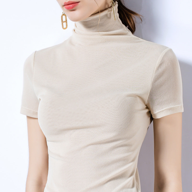 Women's Short Sleeve Turtleneck Top Made of Soft Stretch Material with Figure-Hugging Cut Lune London