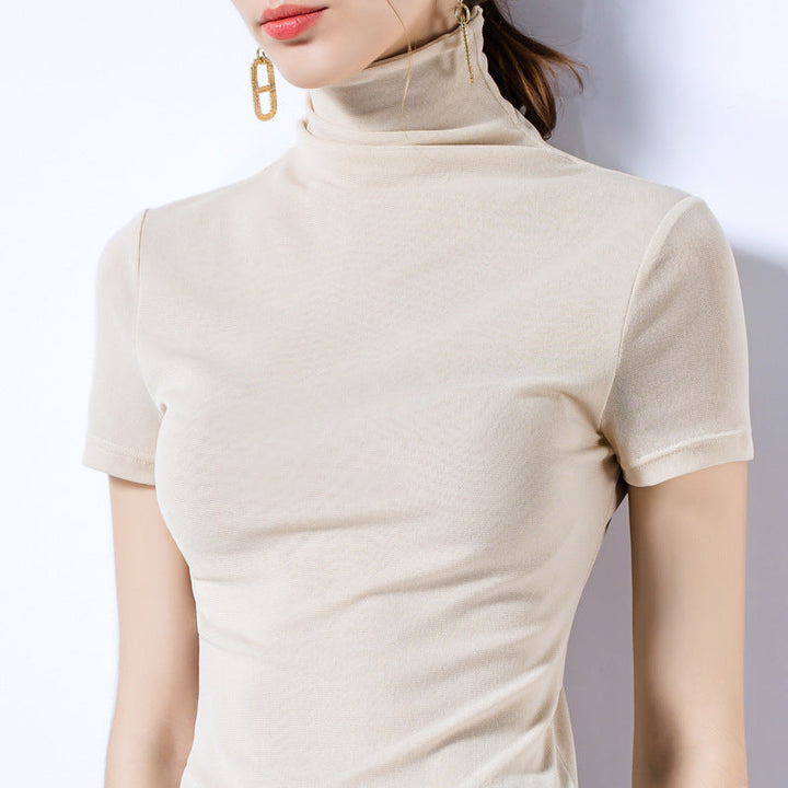 Women's Short Sleeve Turtleneck Top Made of Soft Stretch Material with Figure-Hugging Cut Lune London