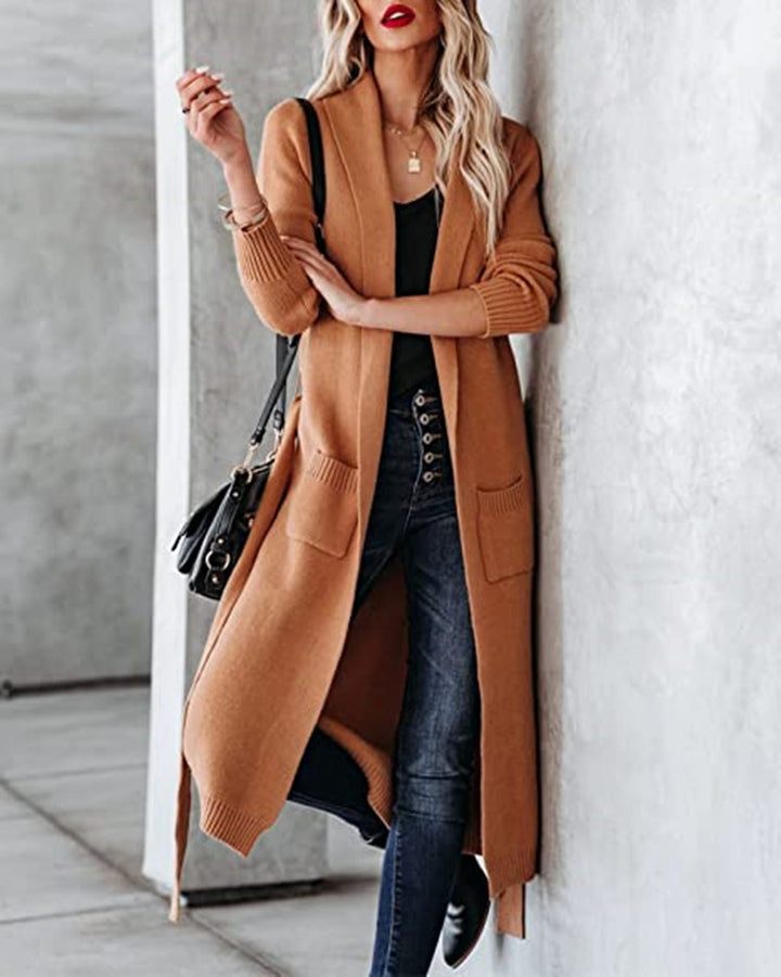 Knit coat for women with belt and practical pockets Lune Londonl