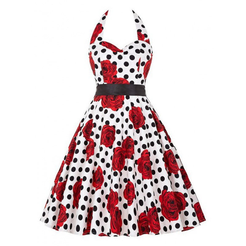 Robe vintage swing pour femme avec motif floral et pois Chic & Stil