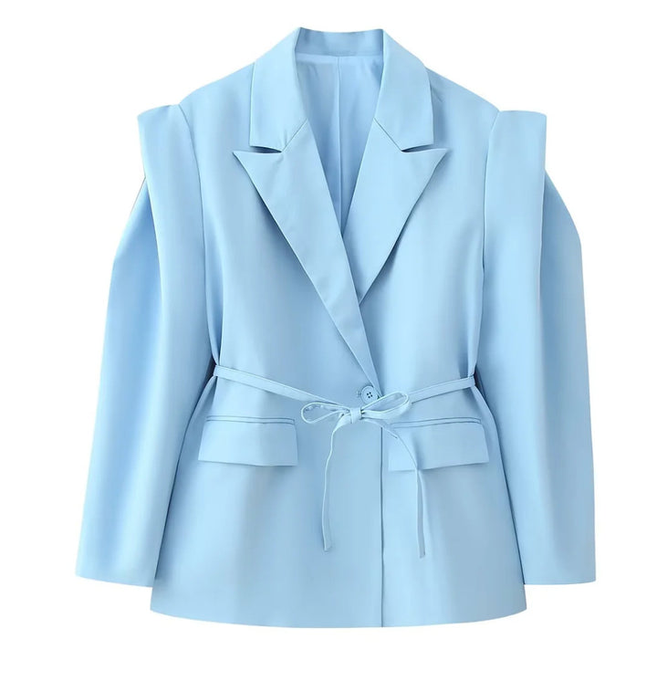 Veste blazer élégante pour femmes avec coupe ajustée et ceinture à nouer Chic & Stil