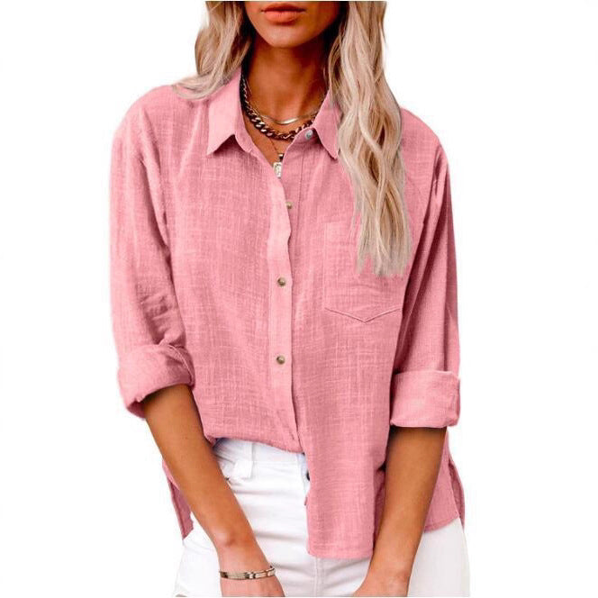 Women's Casual Linen Blouse with Short Sleeves and Button Details Lune London
