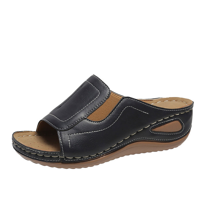 Ladies comfort open toe mules with arch support Lune London