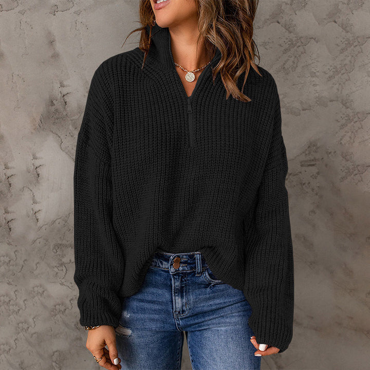 Ladies comfortable sweater with high collar and zip detail Lune London