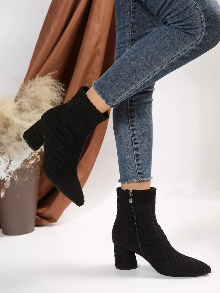 Women's ankle boots with a contemporary knit design and a comfortable block heel Lune London