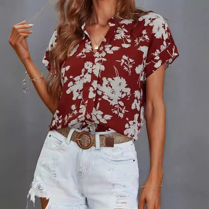 Casual blouse for women with floral pattern and short button placket Lune London