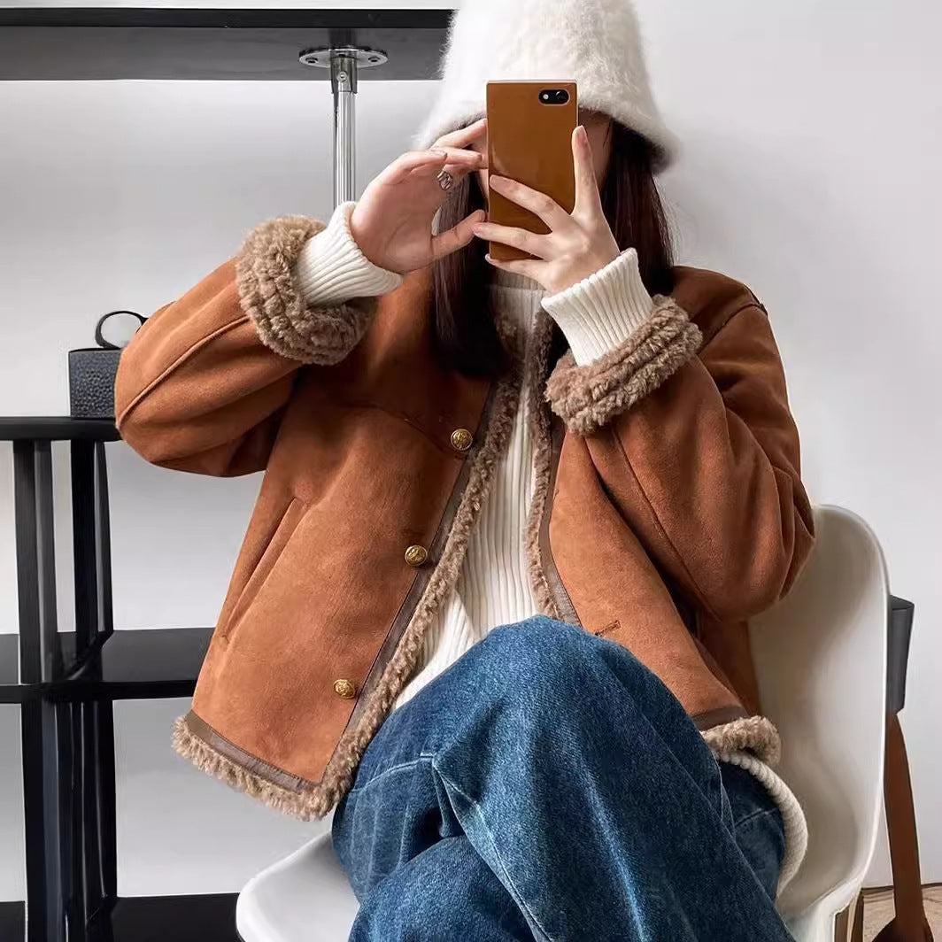 Women's faux leather jacket with cozy teddy lining Lune London