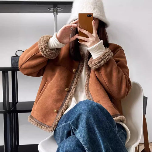 Women's faux leather jacket with cozy teddy lining Lune London