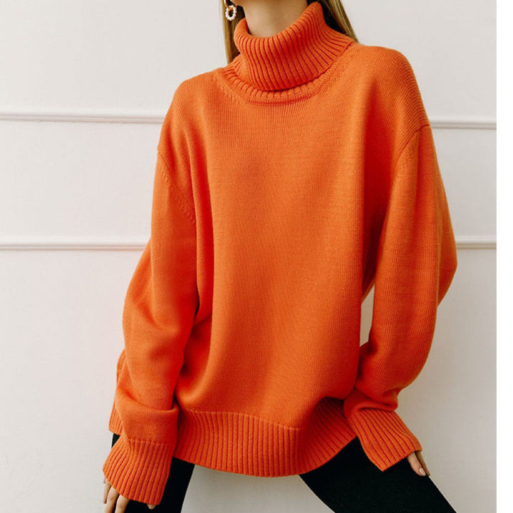 Women's Oversized Turtleneck Sweater with Ribbed Texture Lune London