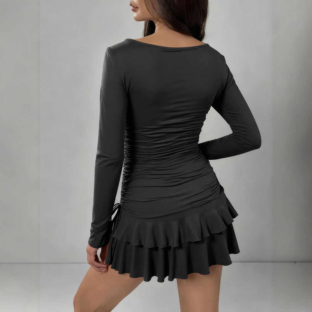 Women Figure-Hugging Minidress with Ruffle Details and Side Ties Lune London