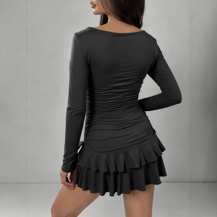 Women Figure-Hugging Minidress with Ruffle Details and Side Ties Lune London