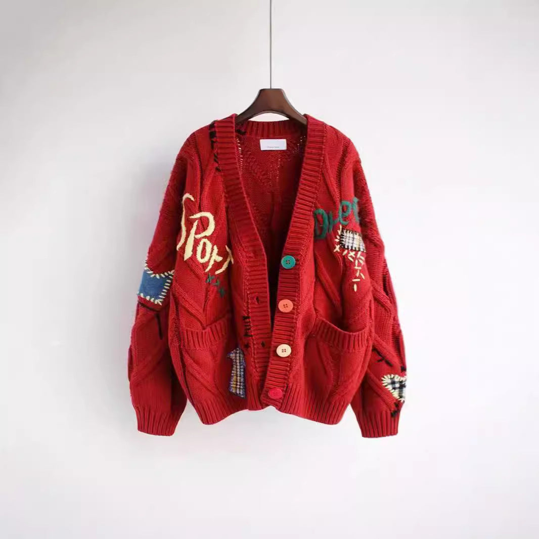 Women's knit jacket with colorful pattern and practical pockets Lune London