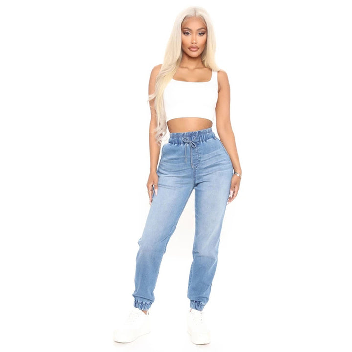 Comfortable women's denim pants with elastic waistband Lune London