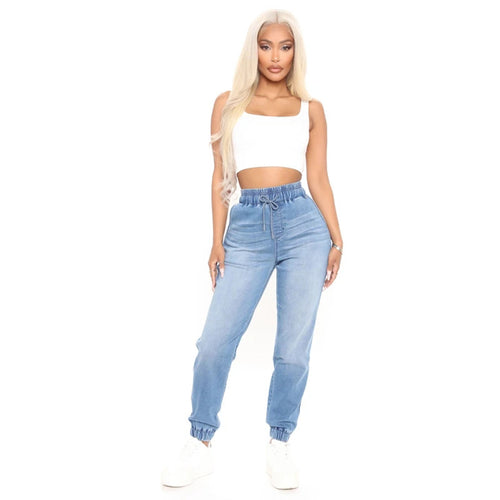 Comfortable women's denim pants with elastic waistband Lune London