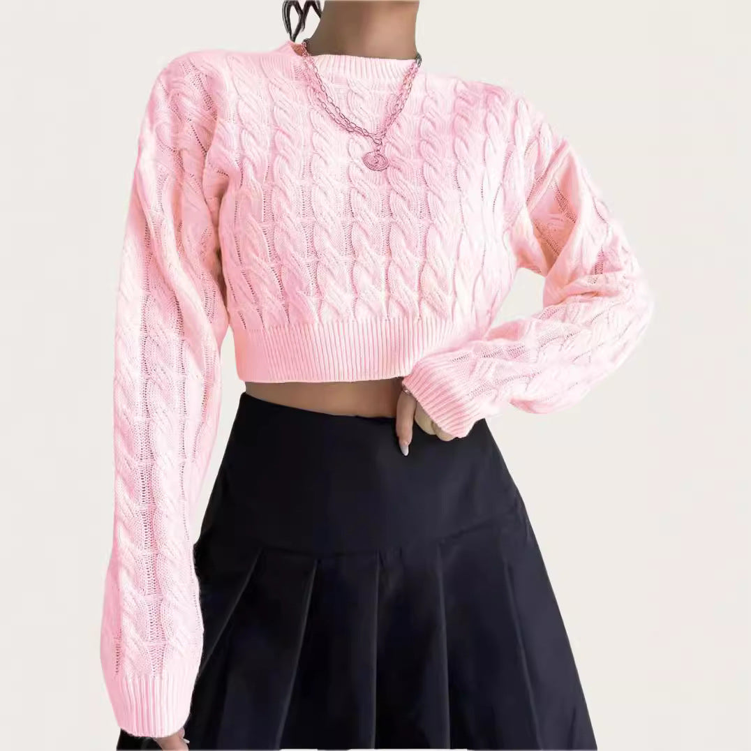 Short wool sweater for women with cable pattern Lune London