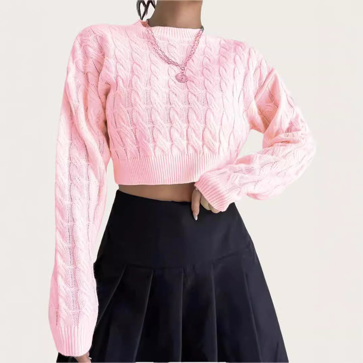 Short wool sweater for women with cable pattern Lune London
