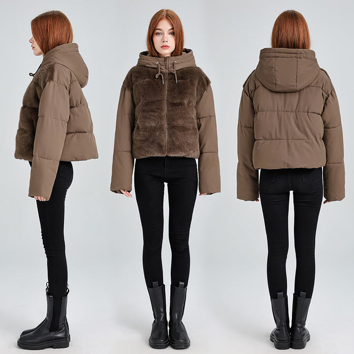 Stylish women's quilted jacket lined with hood and luxurious faux fur Lune London