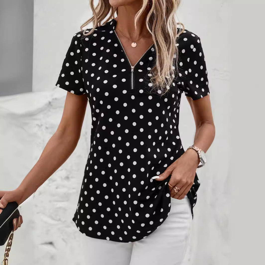 Ladies Polka Dot Zip-Up Top Lune London