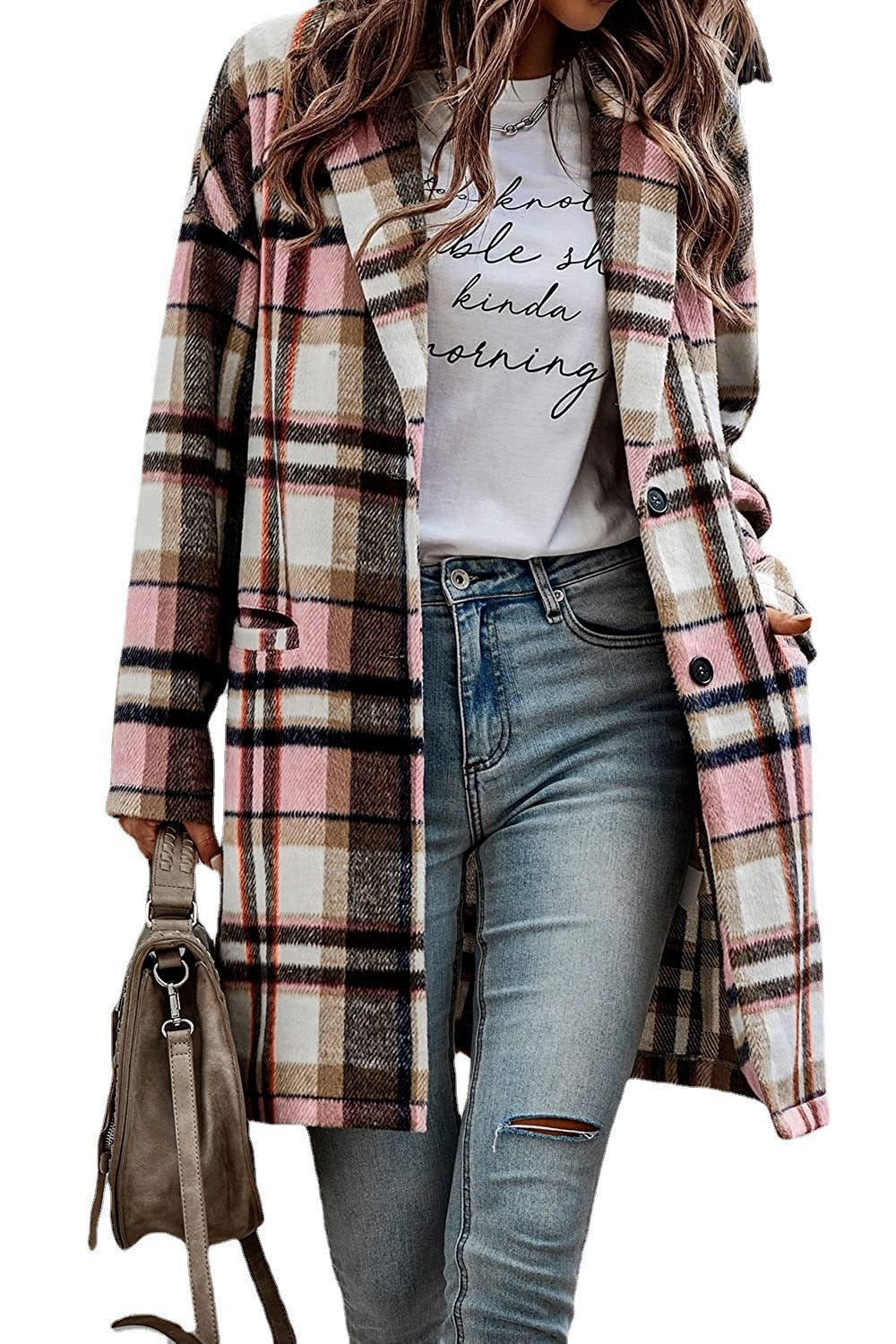 Oversized plaid coat for women with stylish pockets and turned-down collar Lune London