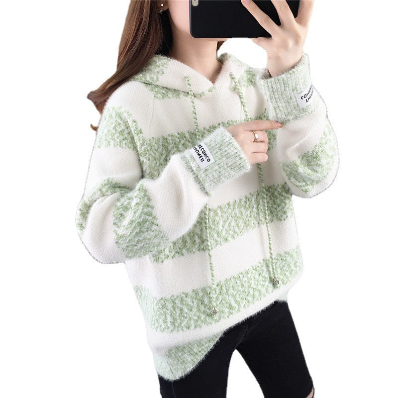 Casual hoodie for women with textured striped pattern and drawstring Lune London
