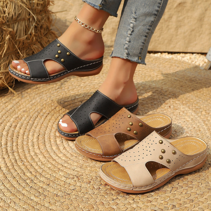 Ladies Comfortable Slippers with elegant perforations and a trendy jewelry detail Lune London