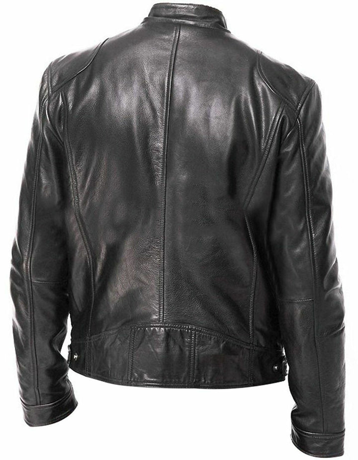 Men's vegan leather blazer with stand-up collar