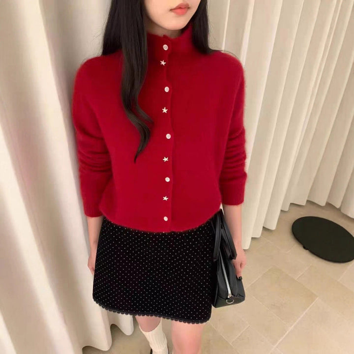 Cardigan Élégant Femme avec Col Haut et Détails de Bouton Étoile Chic & Stil