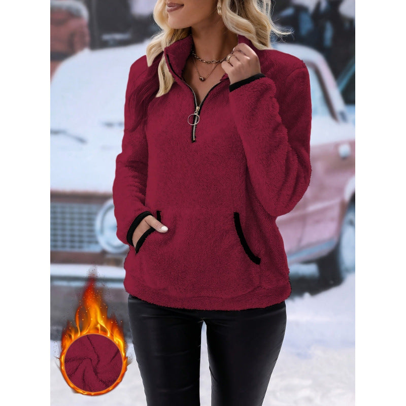 Soft teddy sweater for women with a casual look and half zipper Lune London