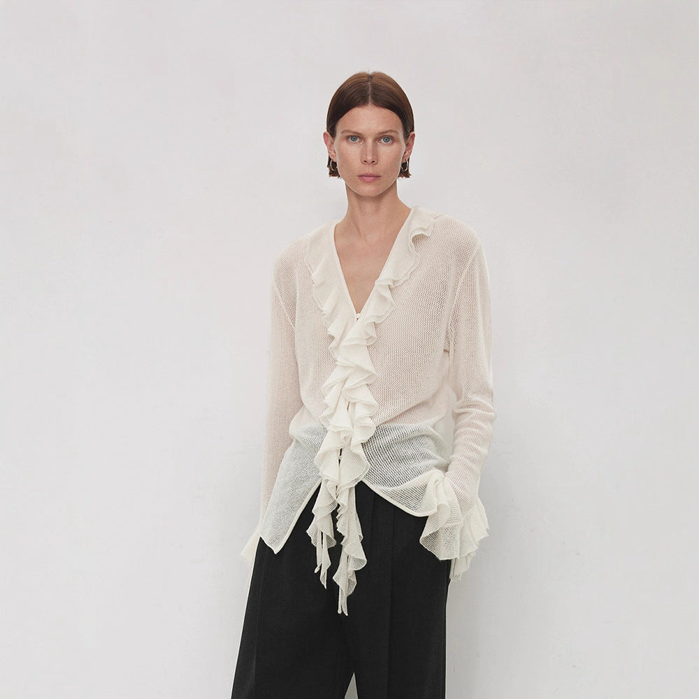 Pull tricoté pour femmes avec décoration en volants Chic & Stil