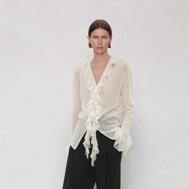 Pull tricoté pour femmes avec décoration en volants Chic & Stil