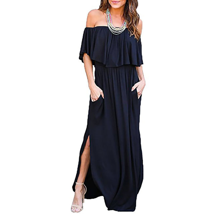 Maxi dress for women with an off-shoulder design and a ruffled detail Chic and Style