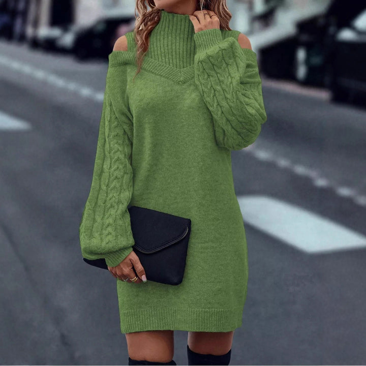 Knit dress for women with an off-the-shoulder design and high collar Lune London