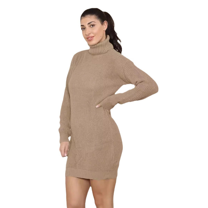 Women’s knit dress with high collar and structured knit pattern Lune London