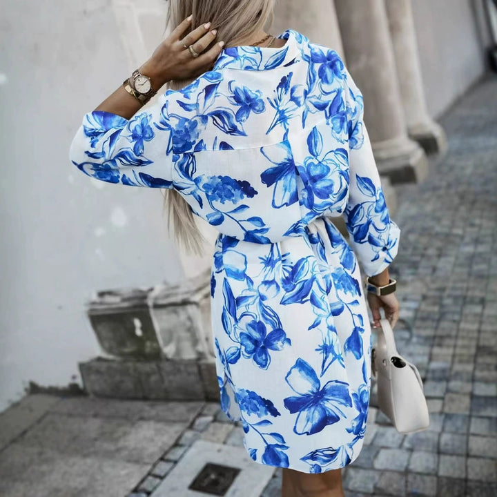 Blouse dress for women with floral pattern and waist belt Lune London
