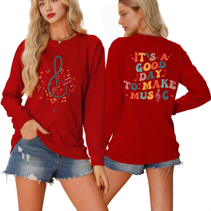Sweatshirt pour femmes avec motif musical et lettrage créatif Chic & Stil