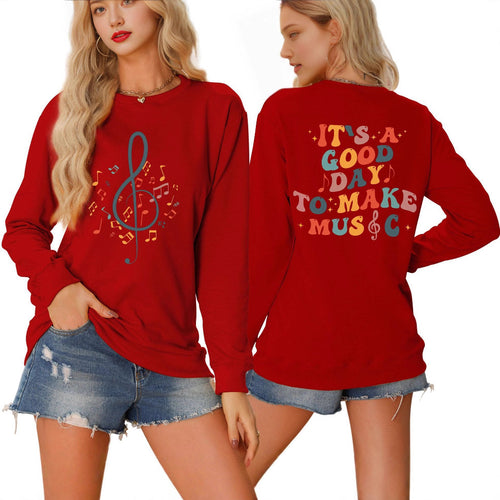 Sweatshirt pour femmes avec motif musical et lettrage créatif Chic & Stil