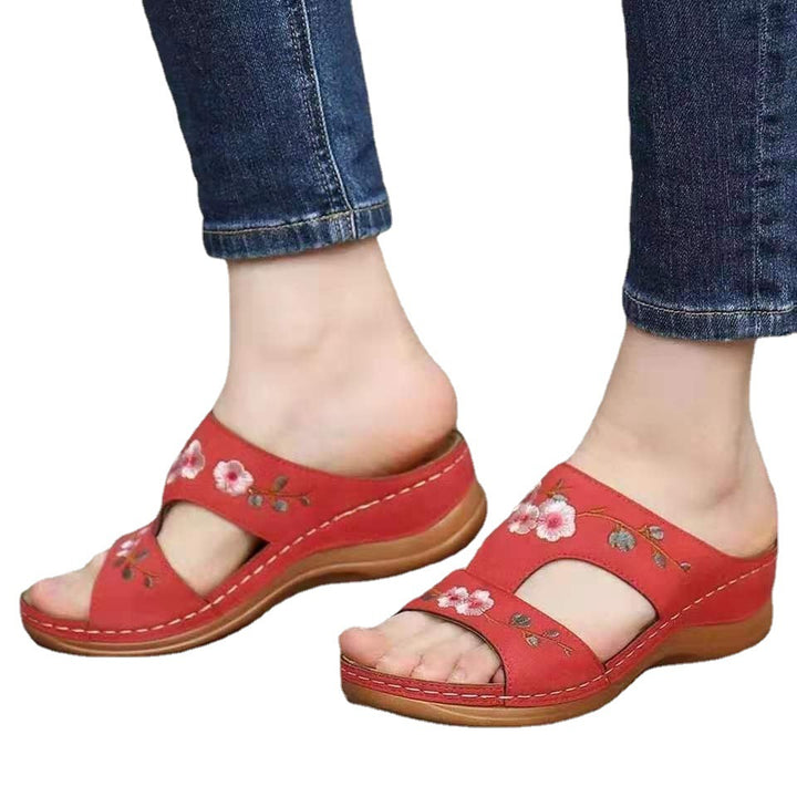 Women Embroidered Comfort Wedge Sandals Lune London