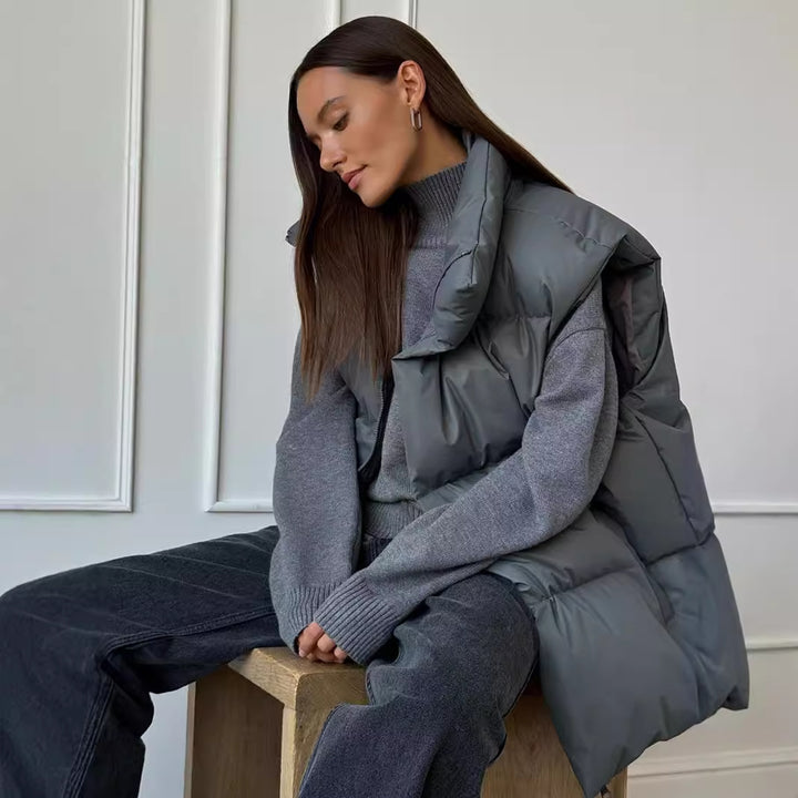 Women Quilted Gilet with High Collar Lune London