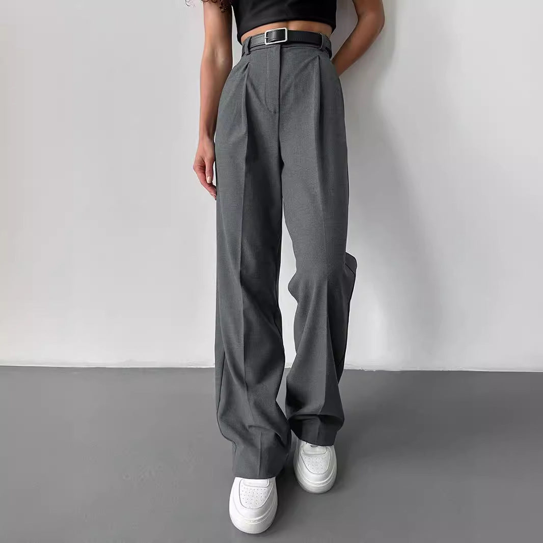Women Elegant High-Waisted Pants with Distinct Pleats and Tie Belt Lune London