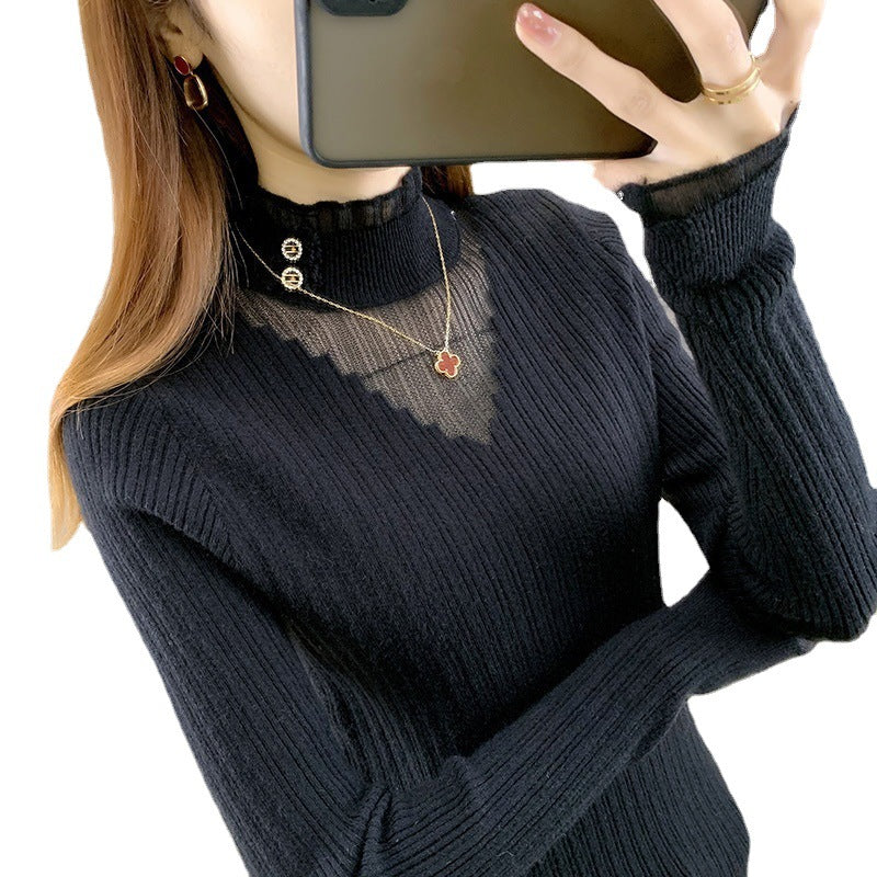Elegant knitted sweater for women with transparent inserts and button details Lune London