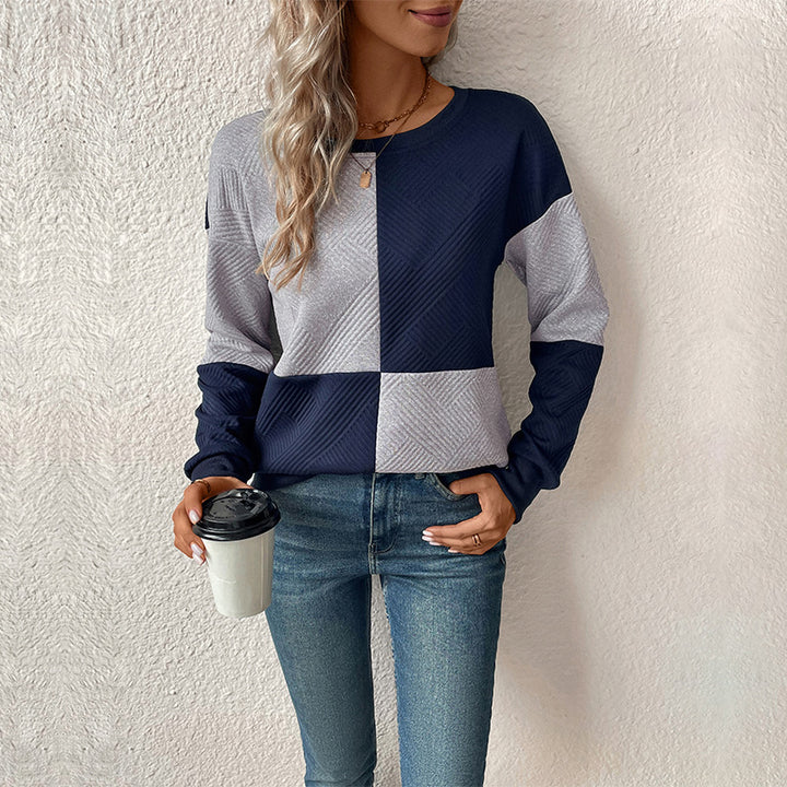 Sweat-shirt féminin à la mode avec design à rayures bloc et col rond Chic & Stil