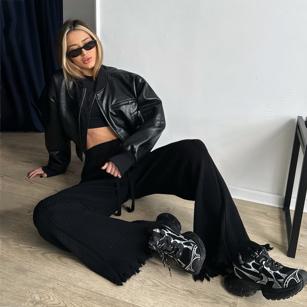 Leather jacket for women with a relaxed fit and elastic cuffs Lune London