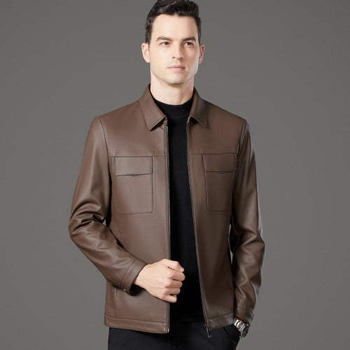 Elegant synthetic leather jacket for men with practical pockets Chic and Style