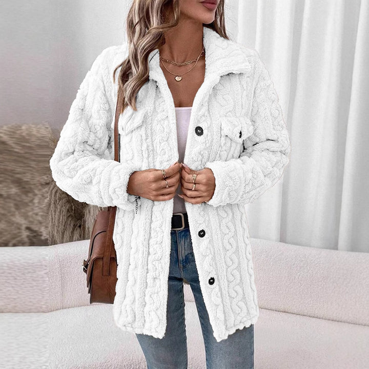 Knitted jacket for women with texture and applied pockets Lune London