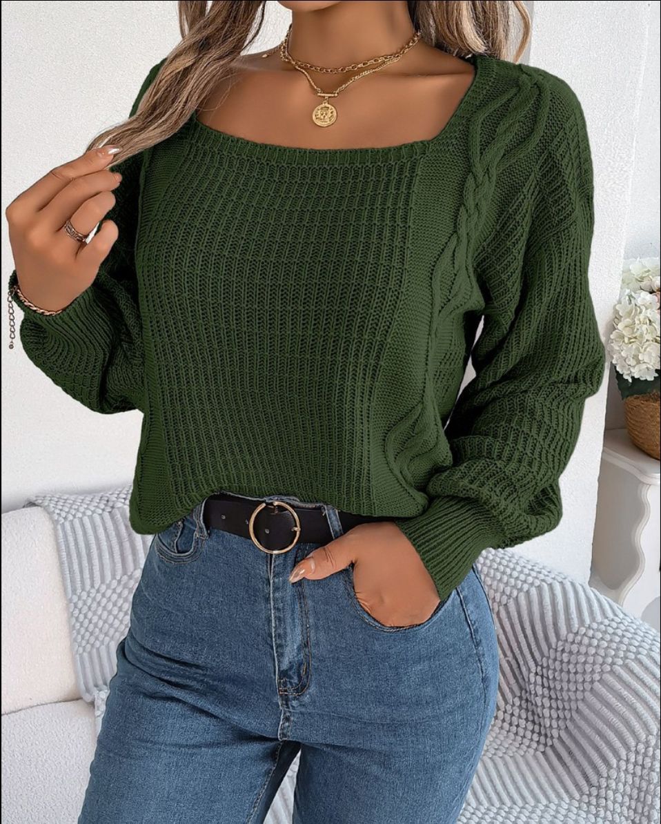 Casual knitted sweater for women with structured surface and romantic braid design Lune London