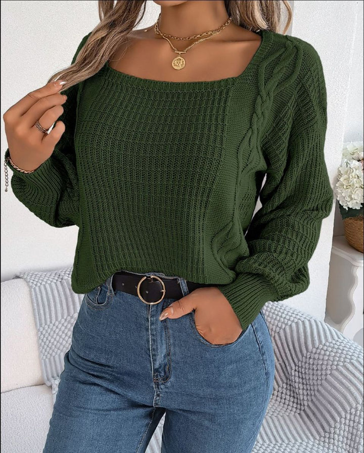 Casual knitted sweater for women with structured surface and romantic braid design Lune London