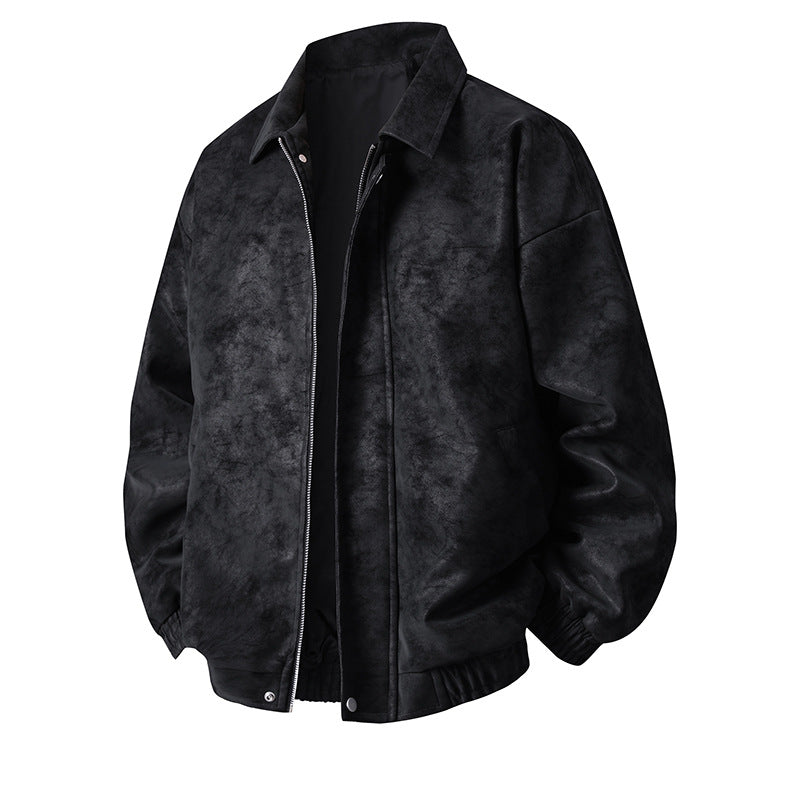 Synthetic leather bomber jacket for men with a relaxed fit and practical pockets Lune London