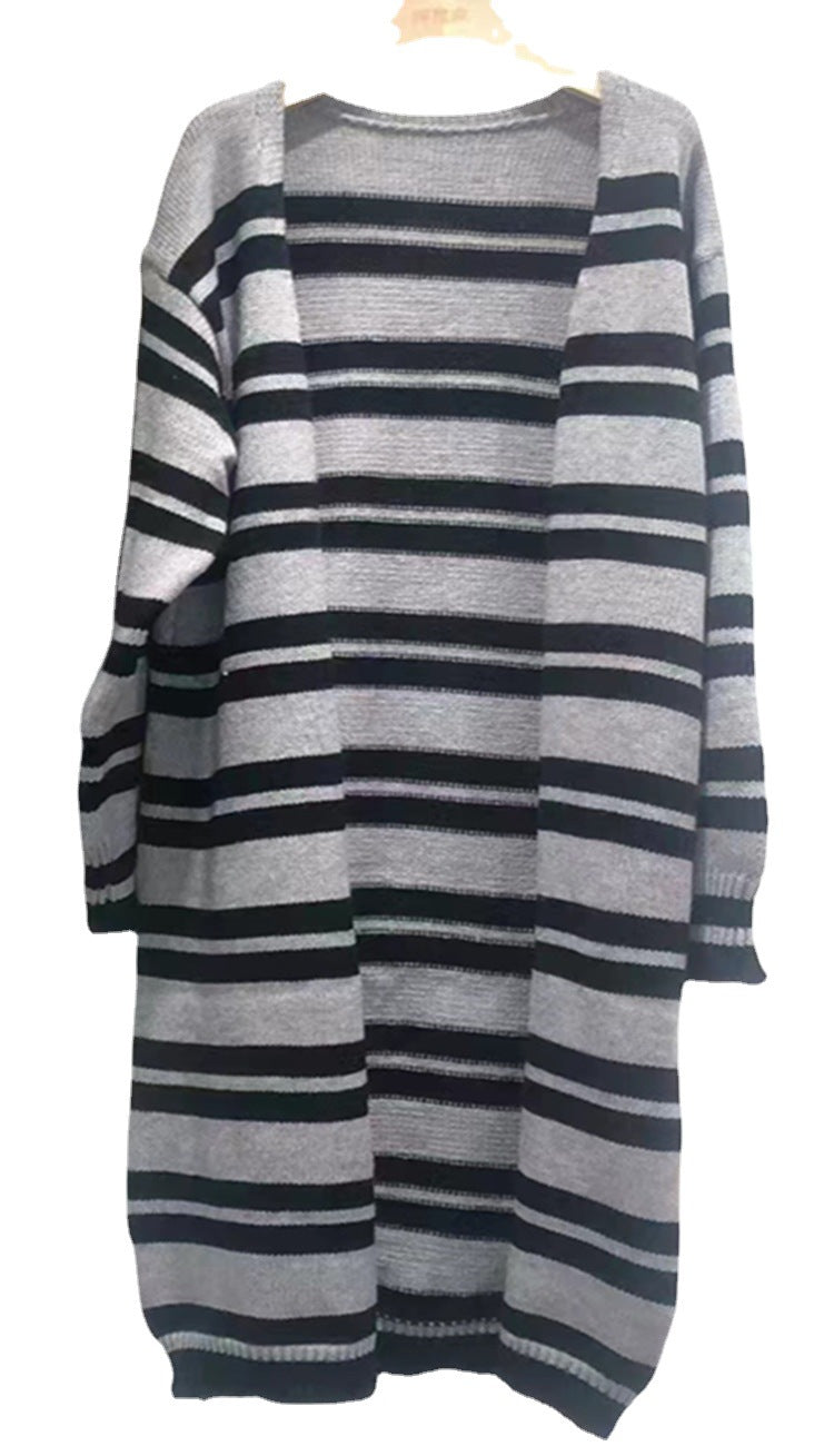 Ladies longer cardigan knitted with modern stripe details Lune London
