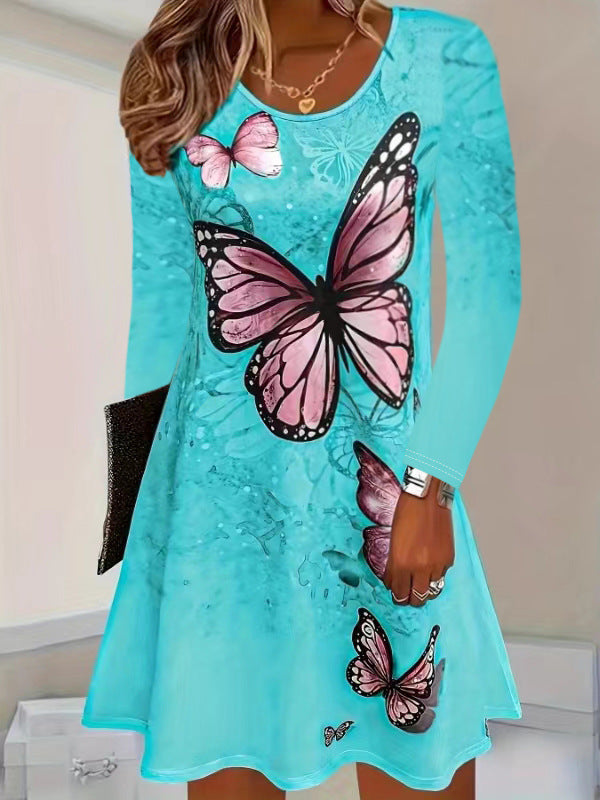 Dress woman with artistic butterfly print and airy silhouette Lune London
